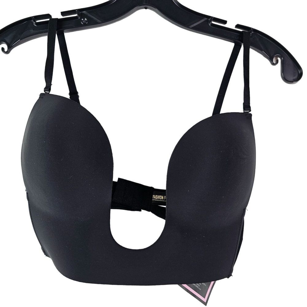 NWT Fashion Forms Black Convertible U Plunge Bra 34D Seamless